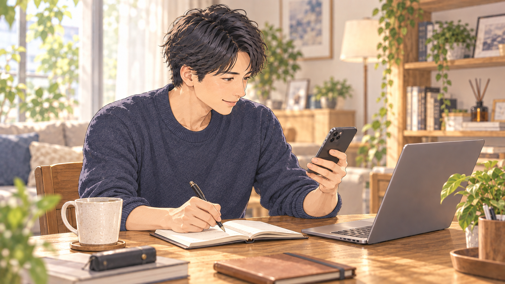 マッチングアプリの料金を見比べる男性