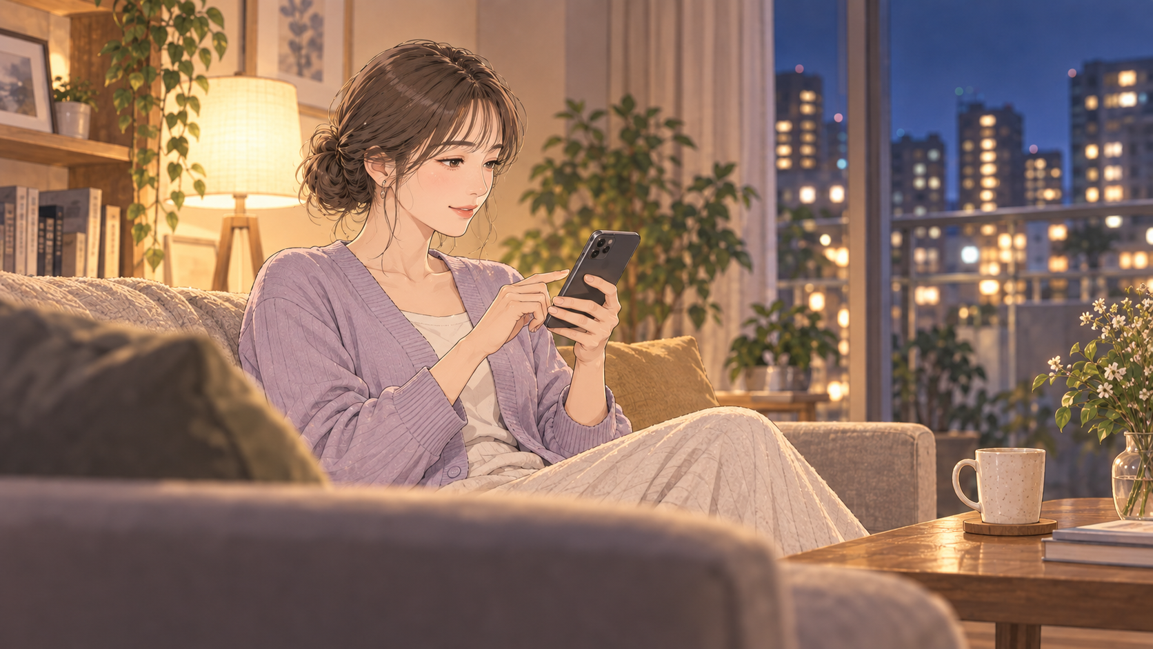 スマホで設定を確認する女性