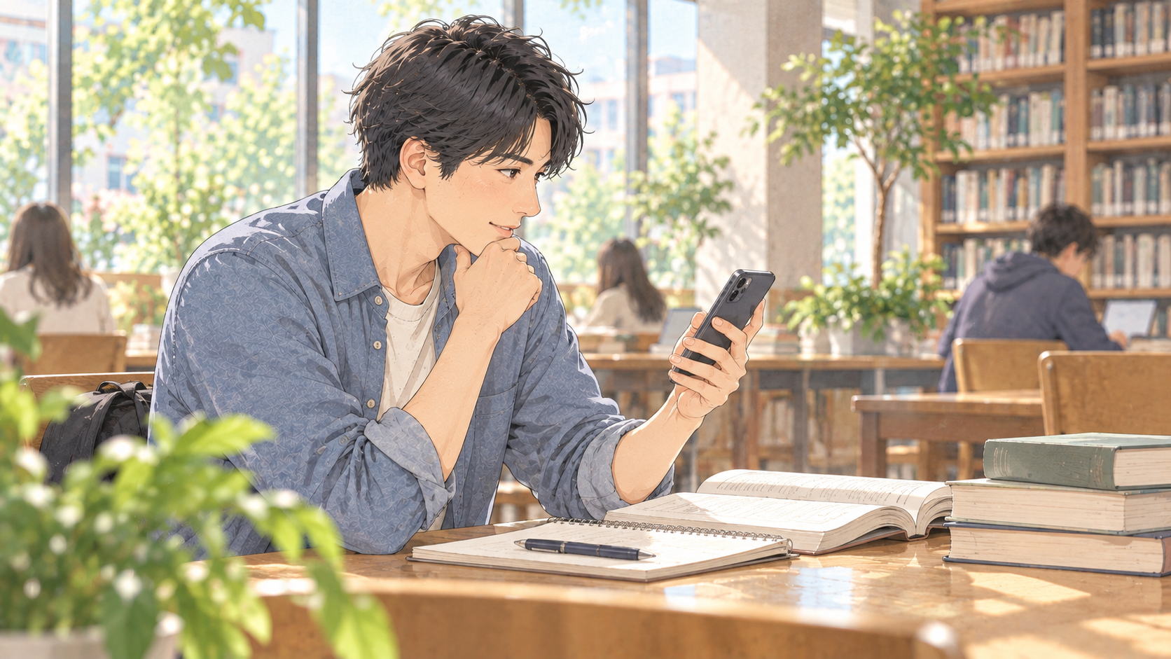 マッチングアプリを見比べる大学生