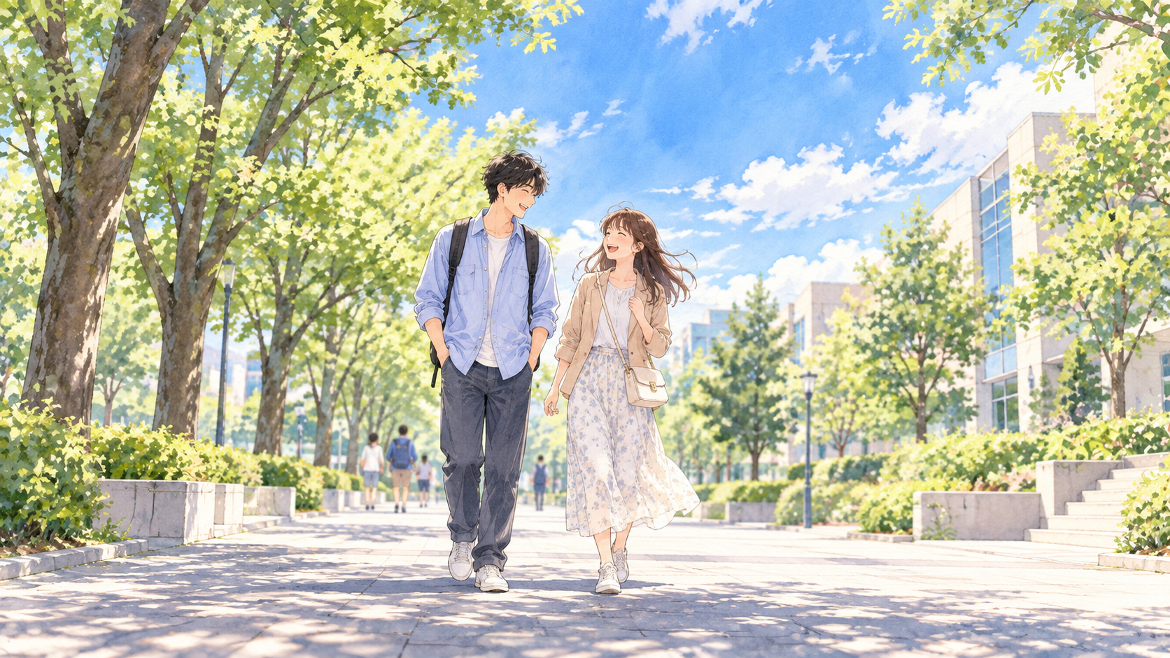 並んで歩く大学生の男女